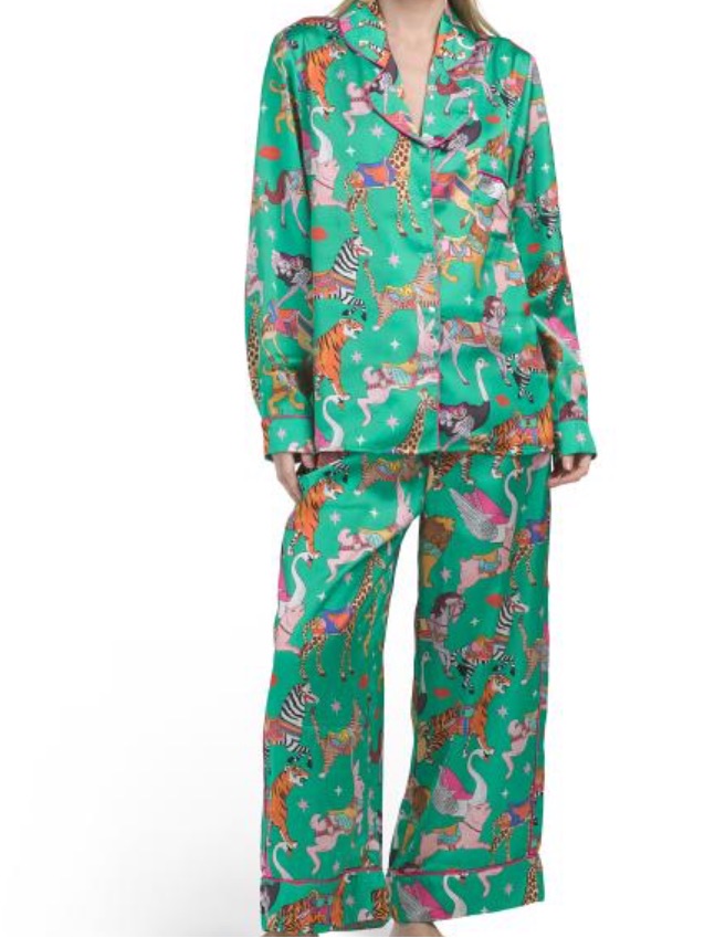 Karen Mabon 2pc Carousel Satin Top And Pants Pajama Set